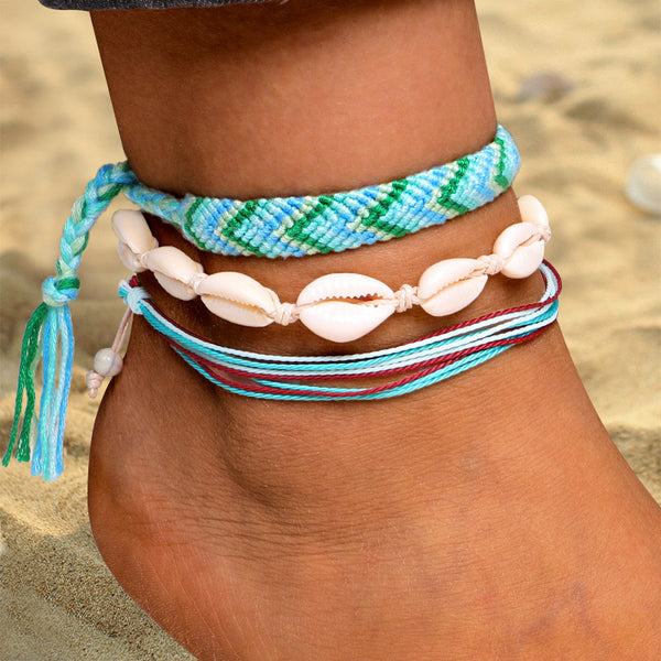 Conjunto de tobilleras de cuerda de cera impermeables bohemias para mujer