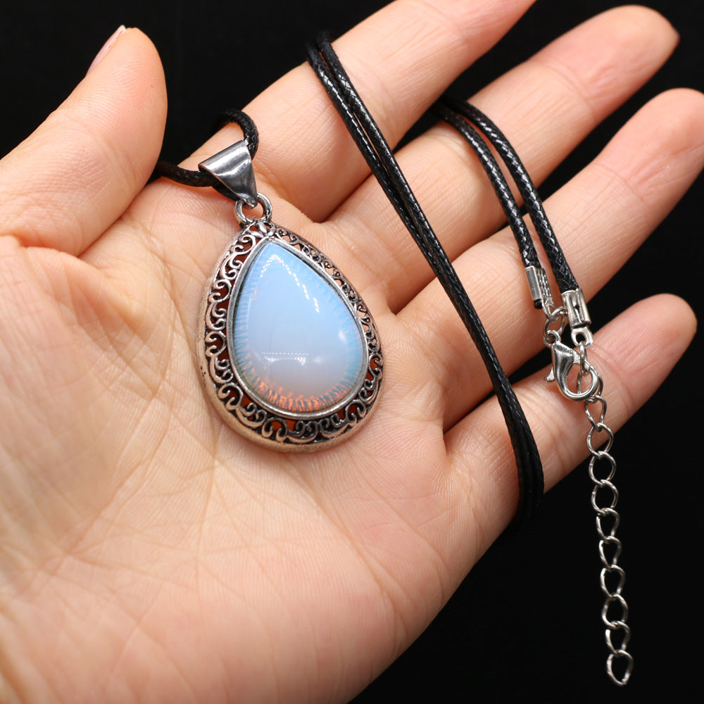 Natural Stone Necklace Water Drop Crystal Opal Necklace