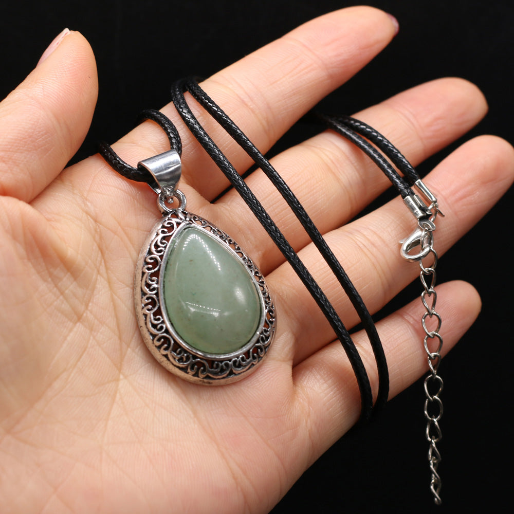 Natural Stone Necklace Water Drop Crystal Opal Necklace