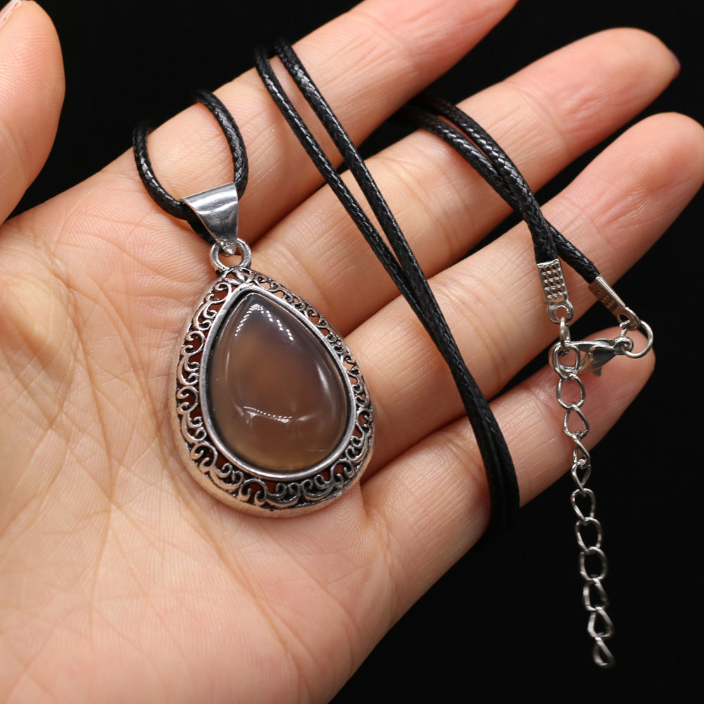 Natural Stone Necklace Water Drop Crystal Opal Necklace
