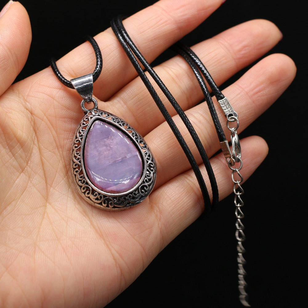 Natural Stone Necklace Water Drop Crystal Opal Necklace