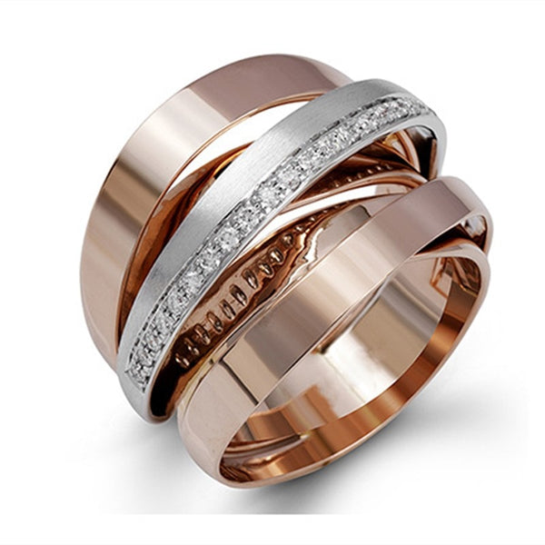 Anillo para mujer con piedras de cristal de circón entrelazadas de metal mixto