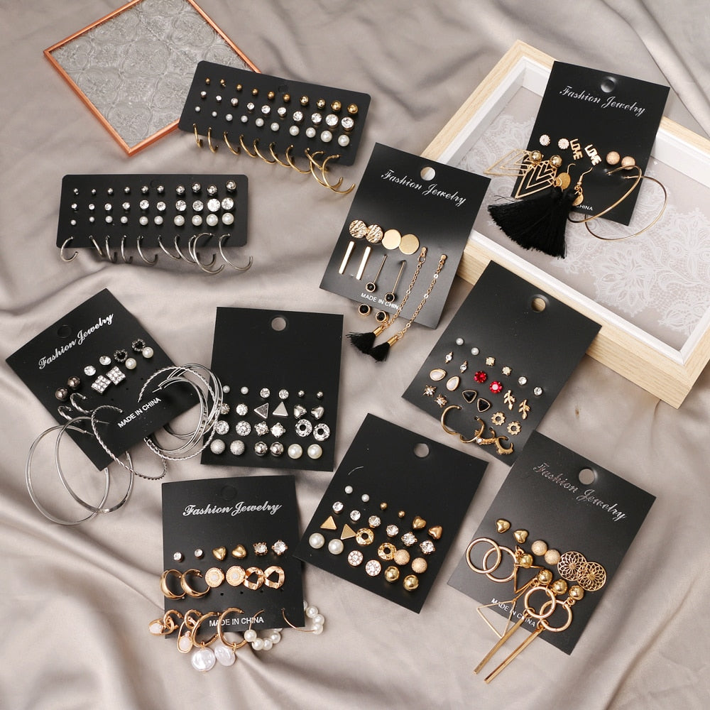 12 Pairs/Set Women's Earrings Pearl Earrings