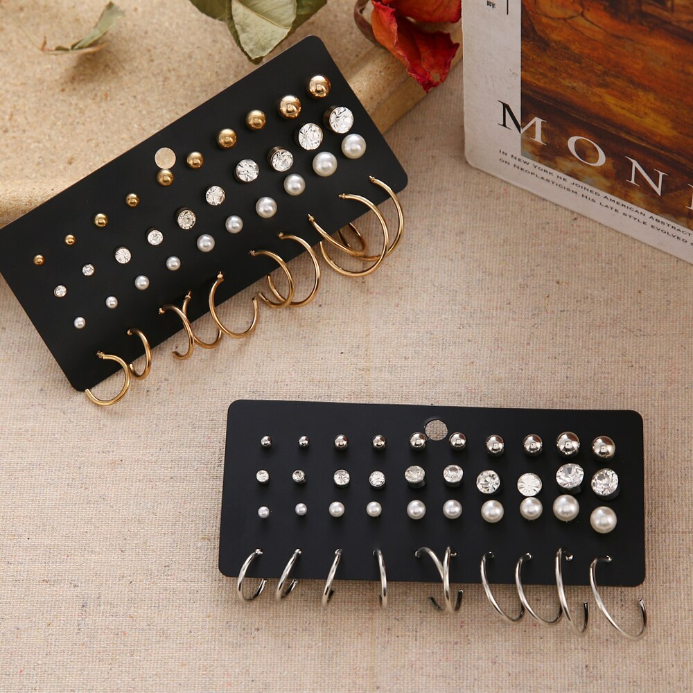 12 Pairs/Set Women's Earrings Pearl Earrings
