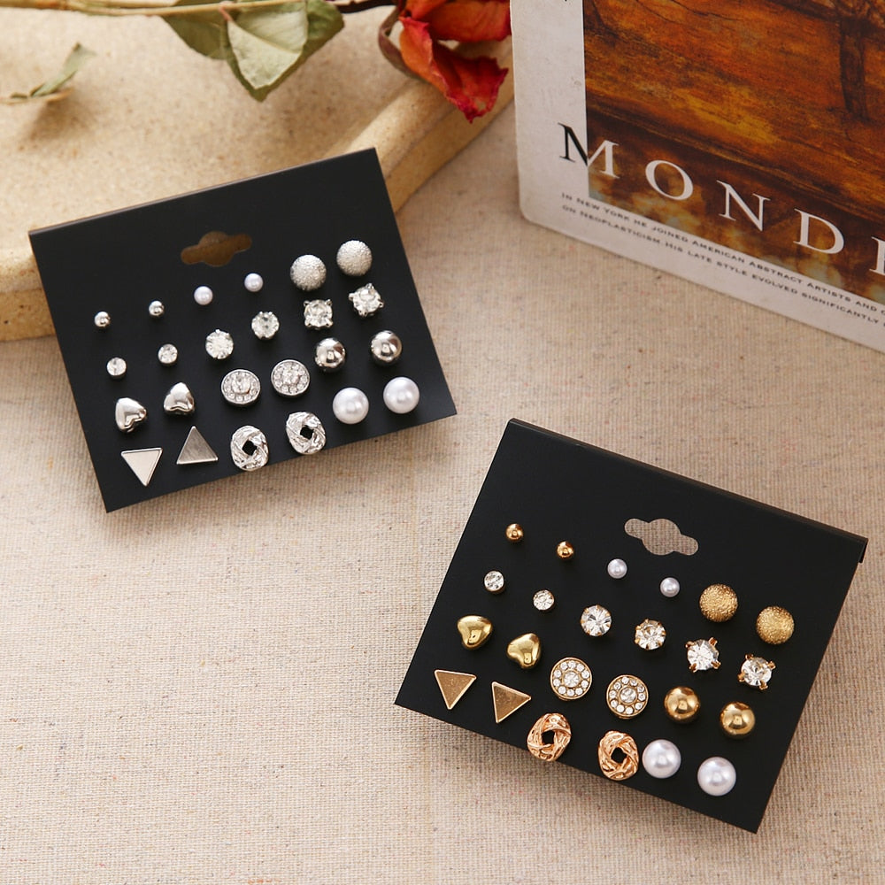 12 Pairs/Set Women's Earrings Pearl Earrings