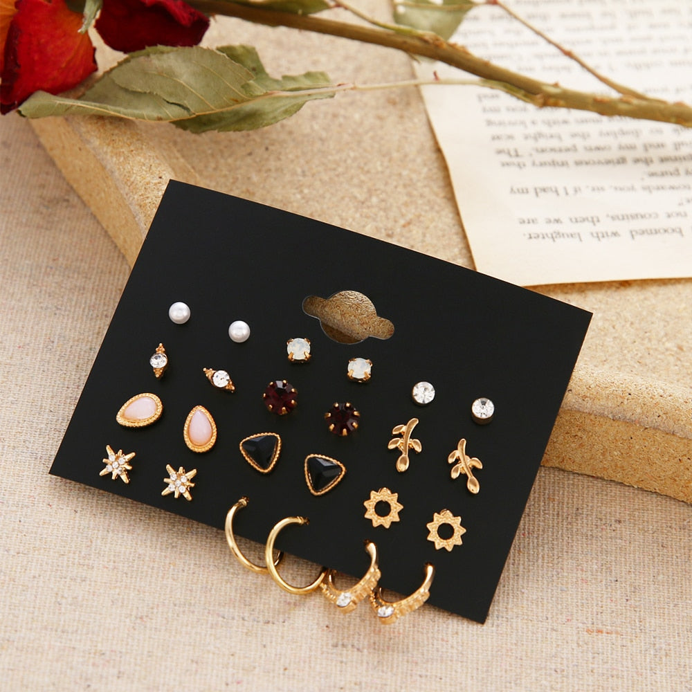 12 Pairs/Set Women's Earrings Pearl Earrings