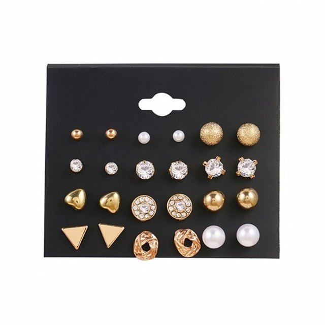 12 Pairs/Set Women's Earrings Pearl Earrings