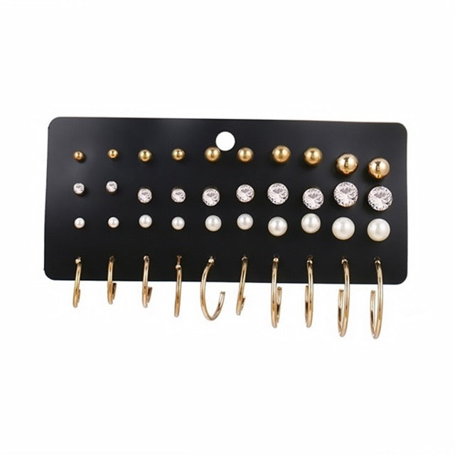 12 Pairs/Set Women's Earrings Pearl Earrings