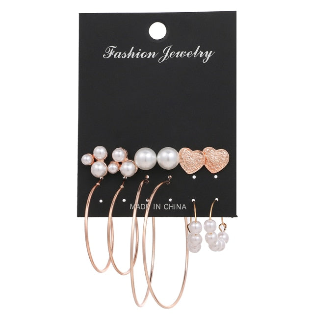 12 Pairs/Set Women's Earrings Pearl Earrings