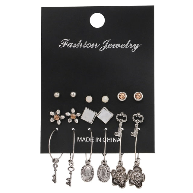 12 Pairs/Set Women's Earrings Pearl Earrings
