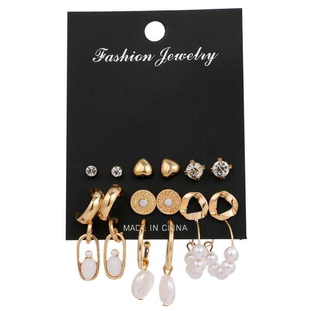 12 Pairs/Set Women's Earrings Pearl Earrings