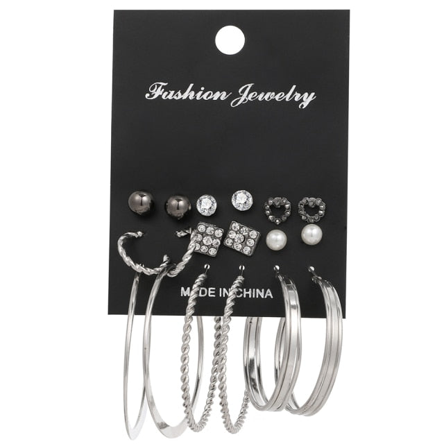 12 Pairs/Set Women's Earrings Pearl Earrings