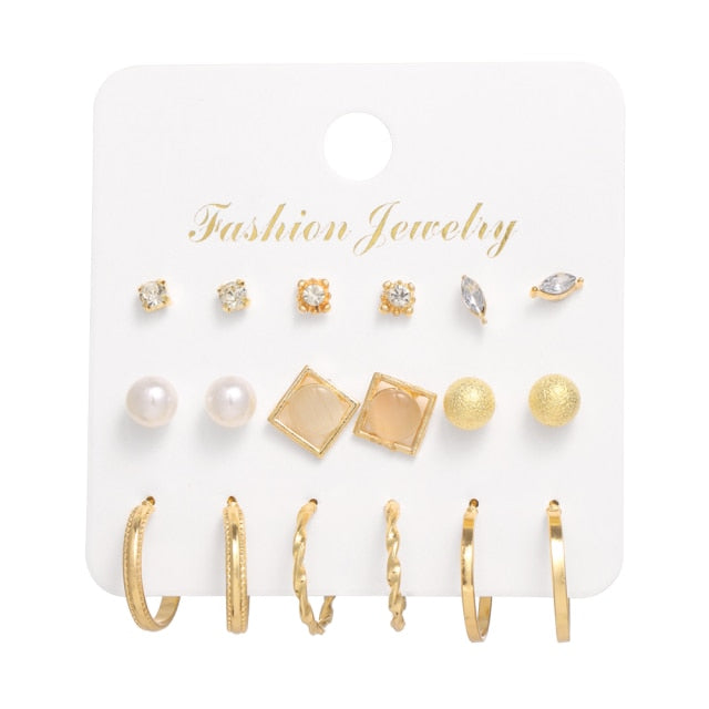 12 Pairs/Set Women's Earrings Pearl Earrings