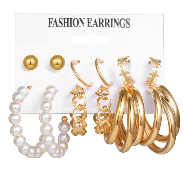 12 Pairs/Set Women's Earrings Pearl Earrings