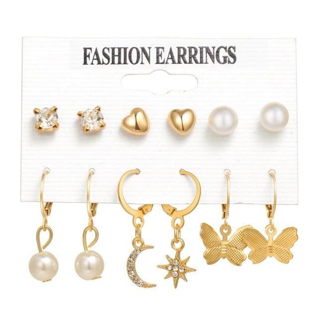 12 Pairs/Set Women's Earrings Pearl Earrings