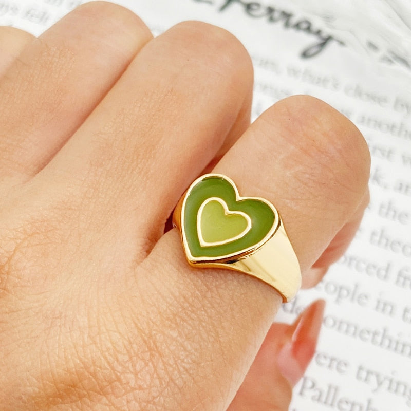 Chunky Colorful Love Heart Yin Yang Rings