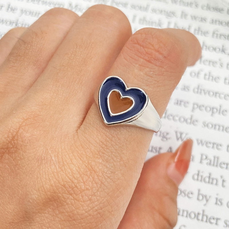 Chunky Colorful Love Heart Yin Yang Rings