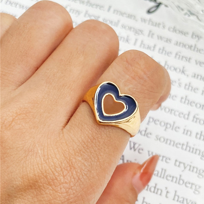Chunky Colorful Love Heart Yin Yang Rings