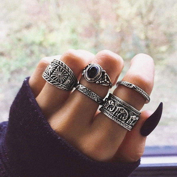 5Pcs/Set Fashion Cool Rings Set  Vintage Personality Ring Set