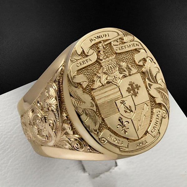 Plant Carved Shield Pattern Ring Men's Ring