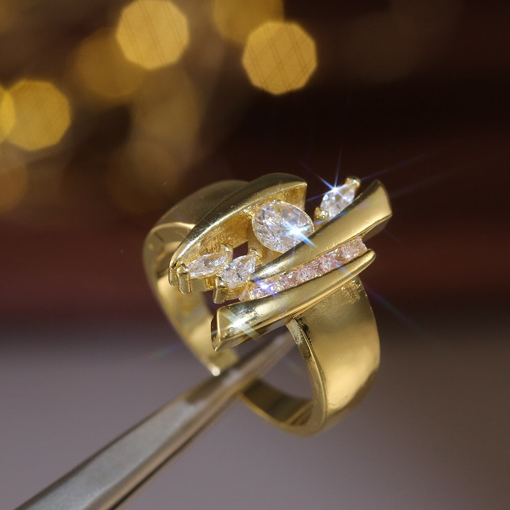 Luxury Gold Color Geometric Shape Women Rings