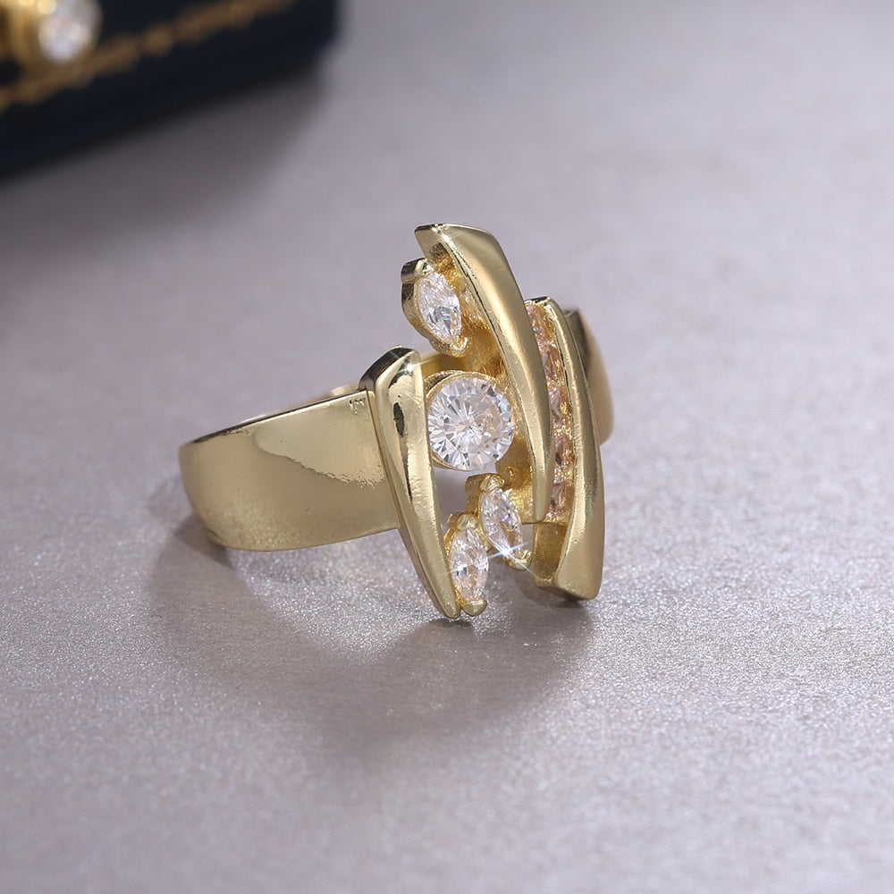 Luxury Gold Color Geometric Shape Women Rings