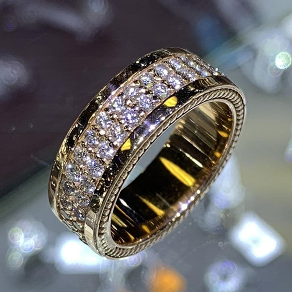 Luxury Gold Color Women Wedding Ring Full Micro Paved Shiny CZ Stone Eternity Promise Rings