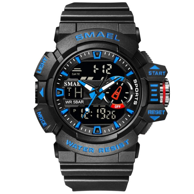LED Quartz Dual Display Waterproof Outdoor Sport Men's Wristwatches