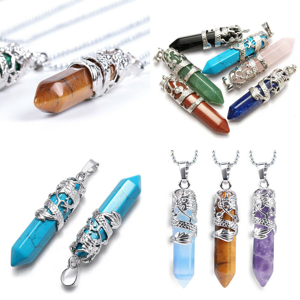 Natural Quartz Crystal Chakra Point Pendant Necklace