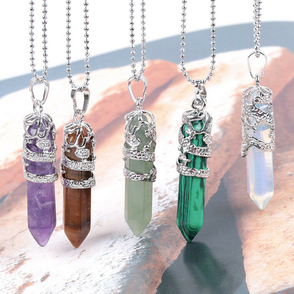 Natural Quartz Crystal Chakra Point Pendant Necklace