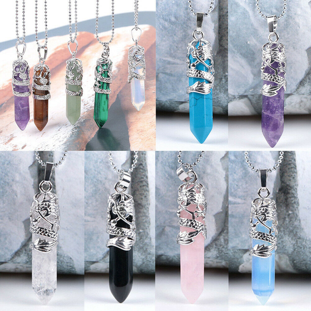 Natural Quartz Crystal Chakra Point Pendant Necklace