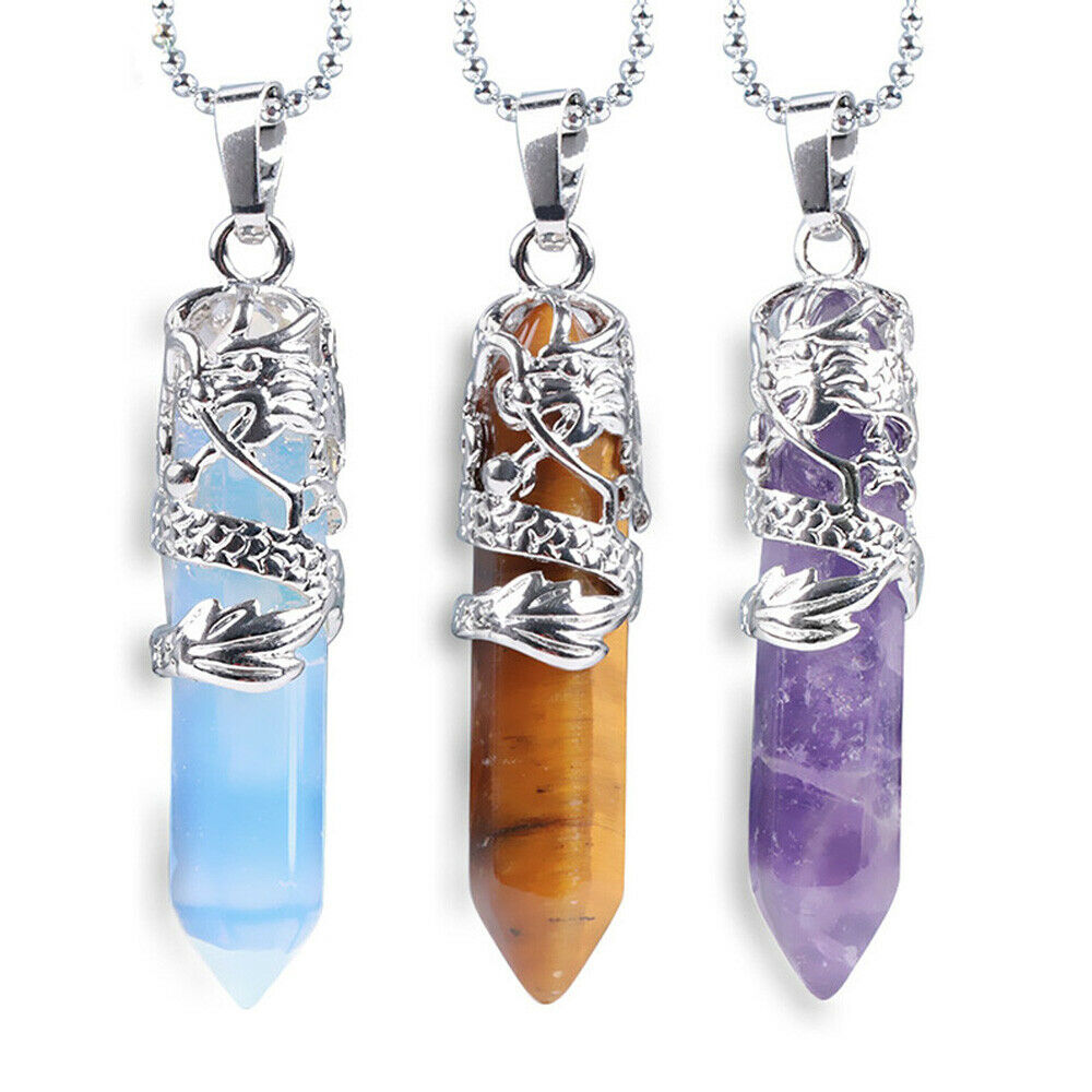 Natural Quartz Crystal Chakra Point Pendant Necklace