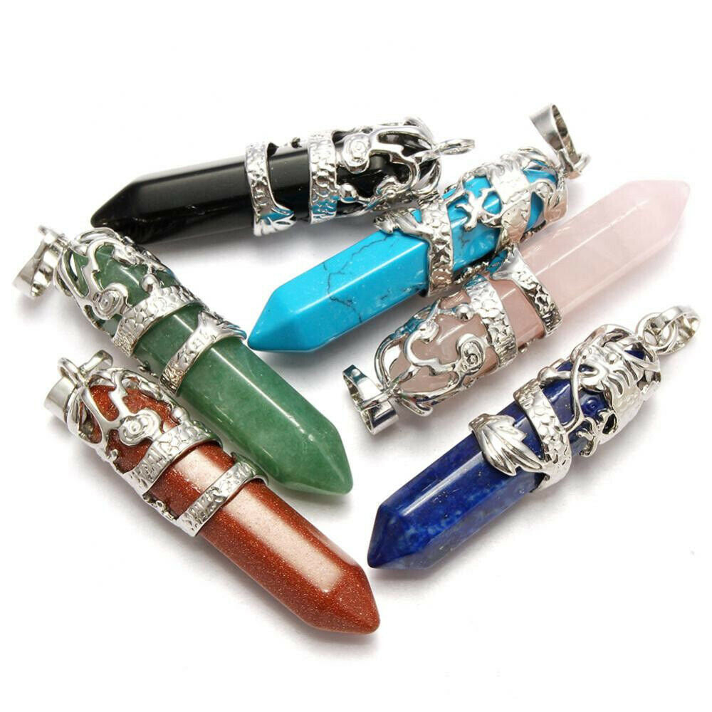 Natural Quartz Crystal Chakra Point Pendant Necklace