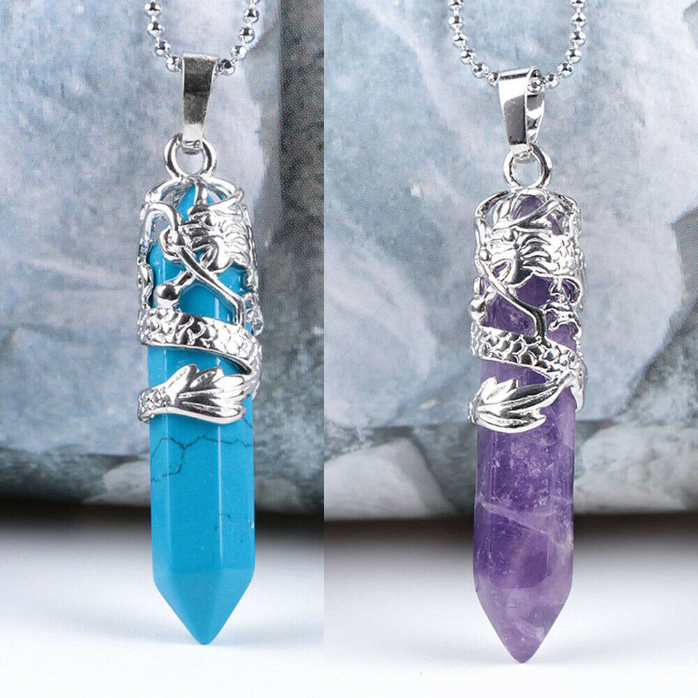 Natural Quartz Crystal Chakra Point Pendant Necklace