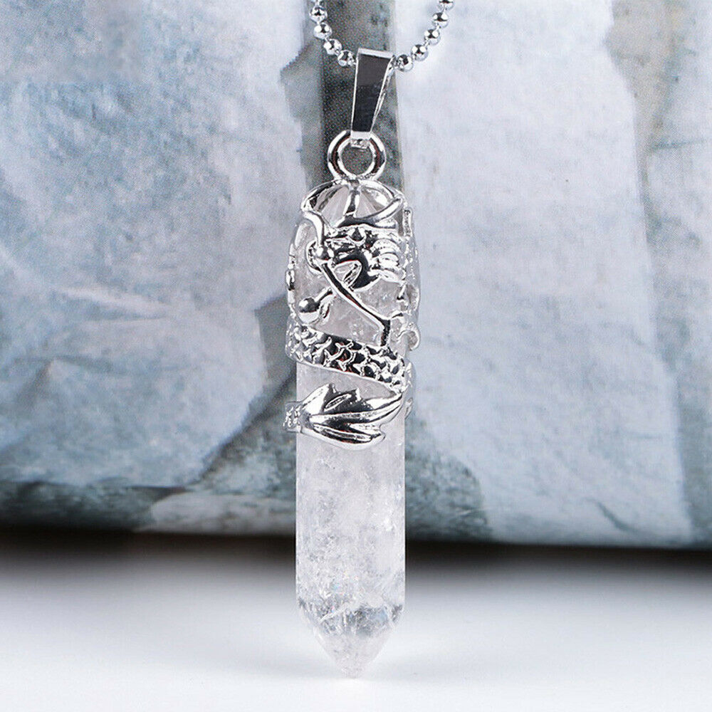 Natural Quartz Crystal Chakra Point Pendant Necklace