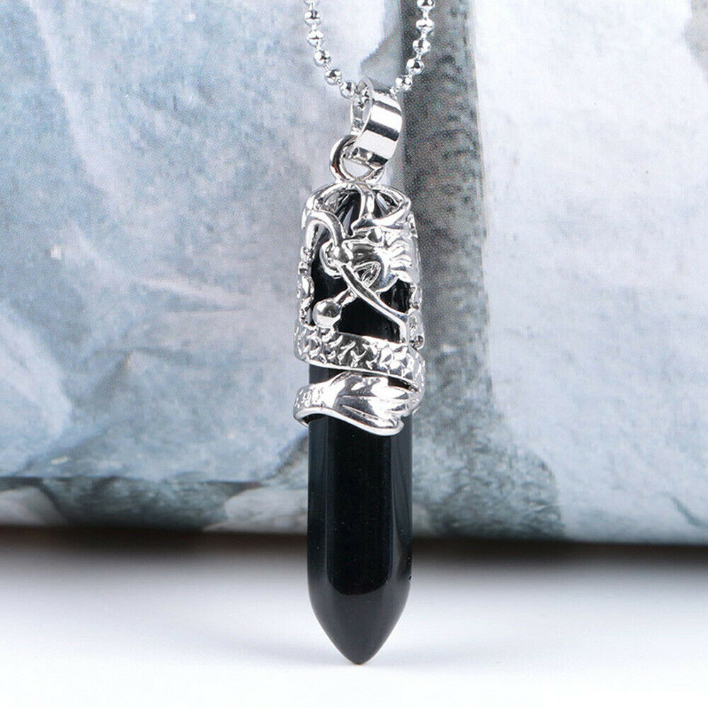Natural Quartz Crystal Chakra Point Pendant Necklace