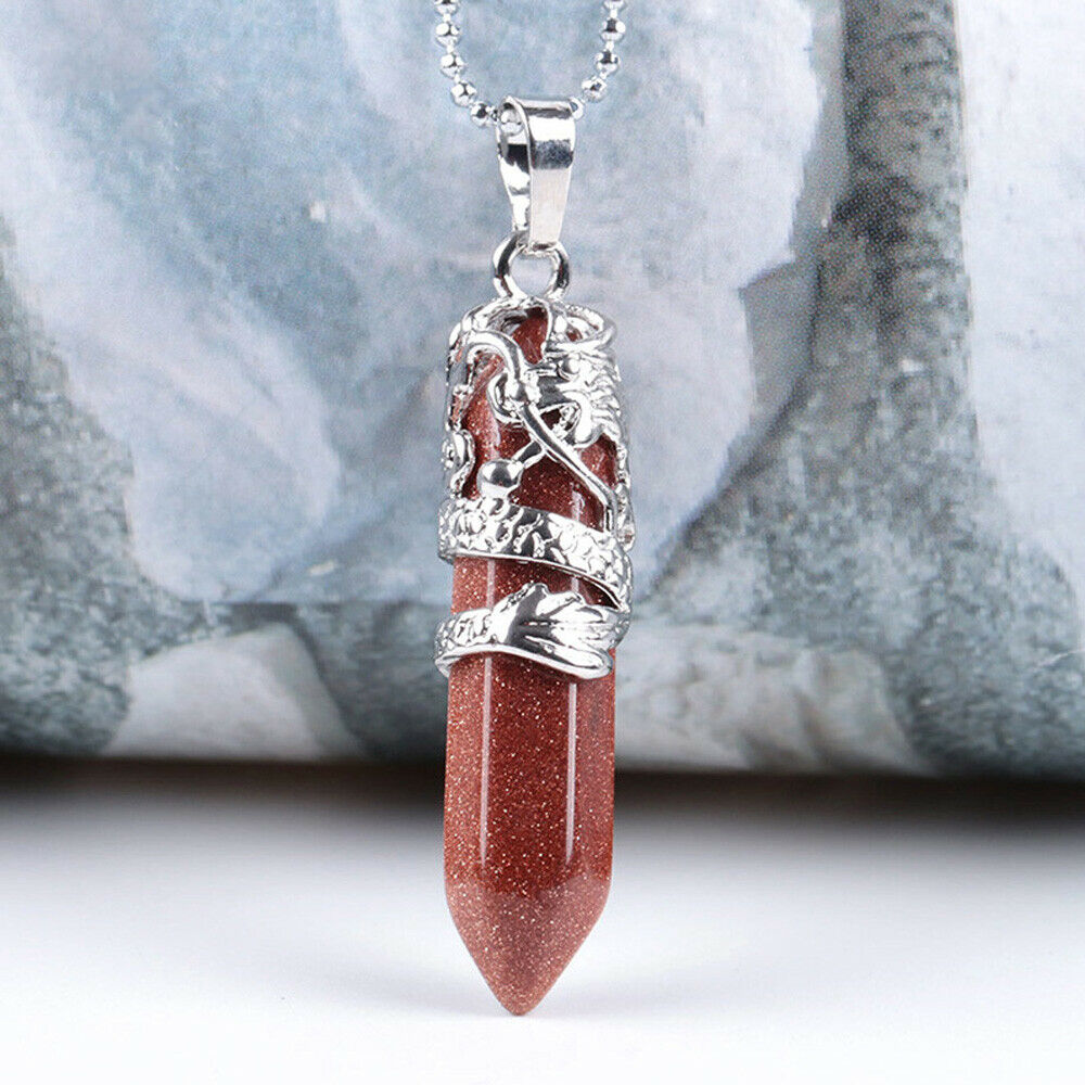 Natural Quartz Crystal Chakra Point Pendant Necklace