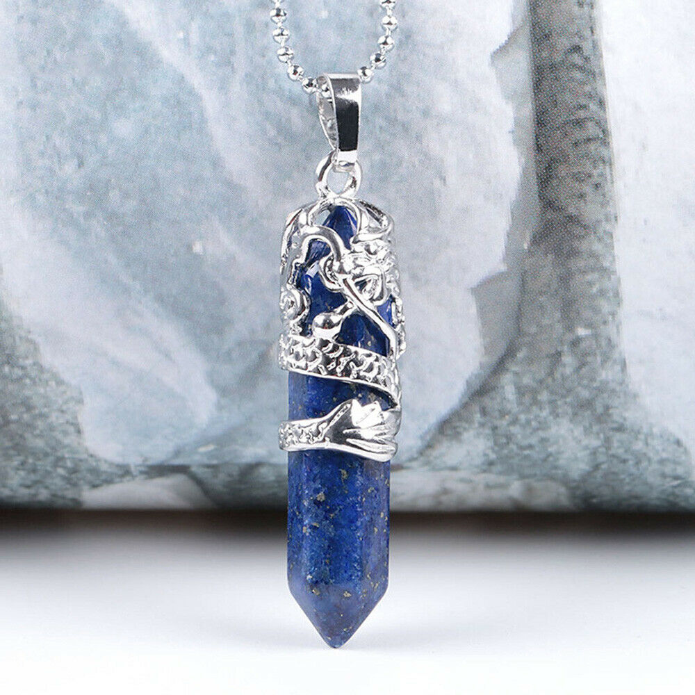 Natural Quartz Crystal Chakra Point Pendant Necklace