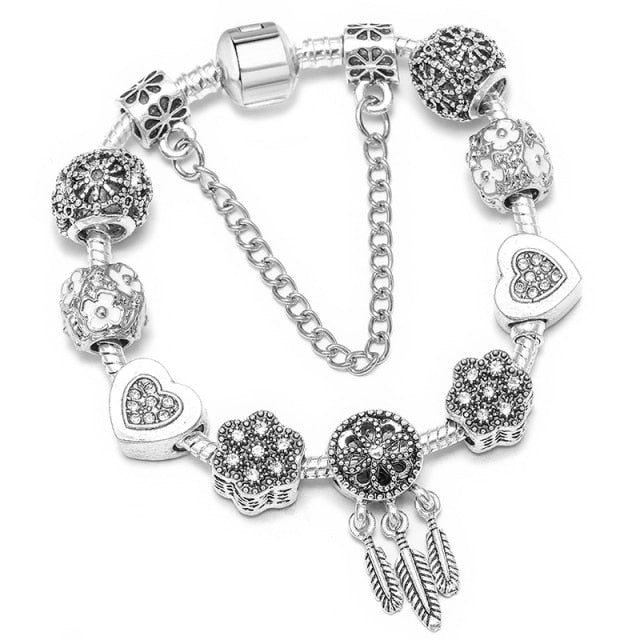 Vintage Silver Color Charms Bracelets for Women