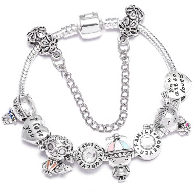 Vintage Silver Color Charms Bracelets for Women
