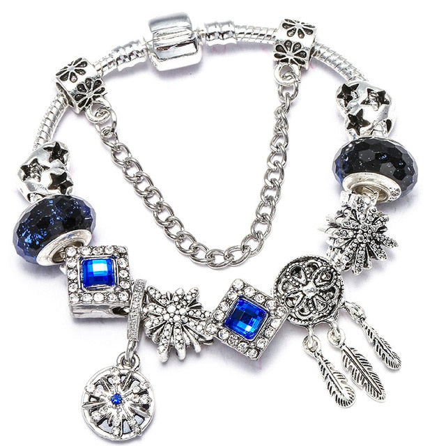 Vintage Silver Color Charms Bracelets for Women