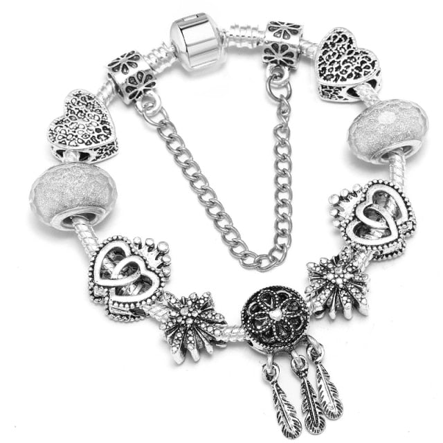 Vintage Silver Color Charms Bracelets for Women
