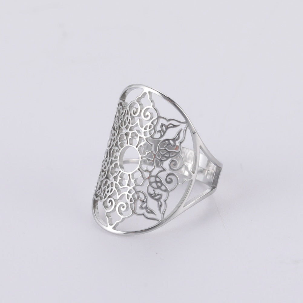 Adjustable Gold Color Geometric Filigree Flower Ring