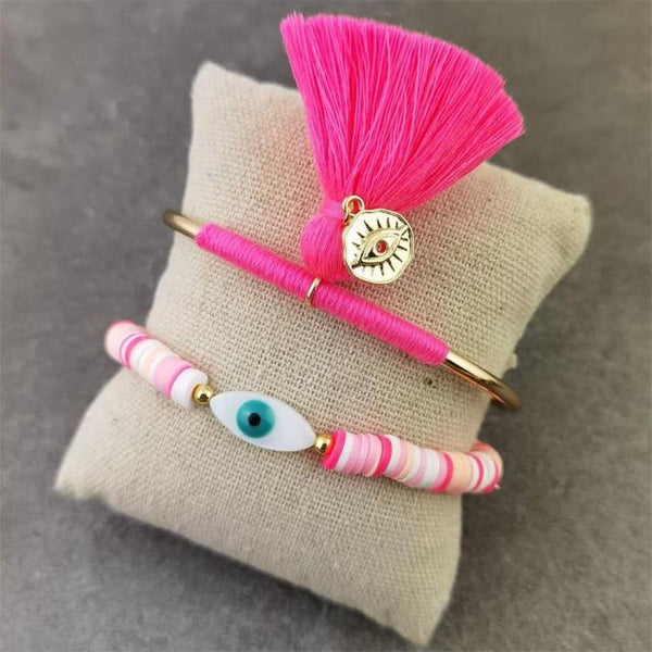 Pulsera de ojo malvado de la suerte en ángulo hecha a mano de moda