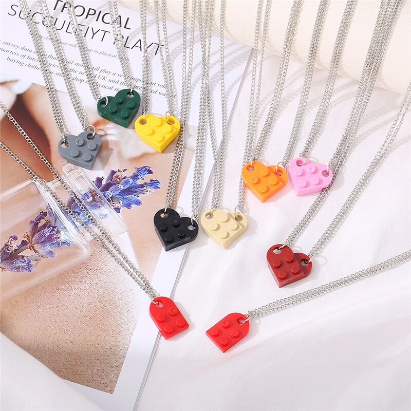 Punk 2Pcs Heart Brick Couples Love Necklace