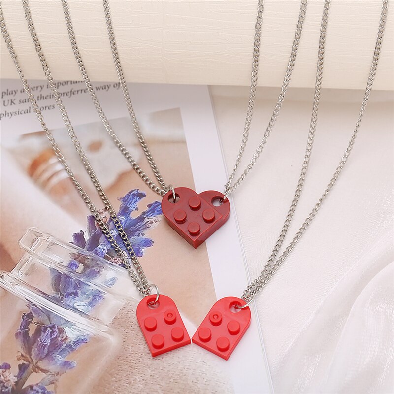 Punk 2Pcs Heart Brick Couples Love Necklace