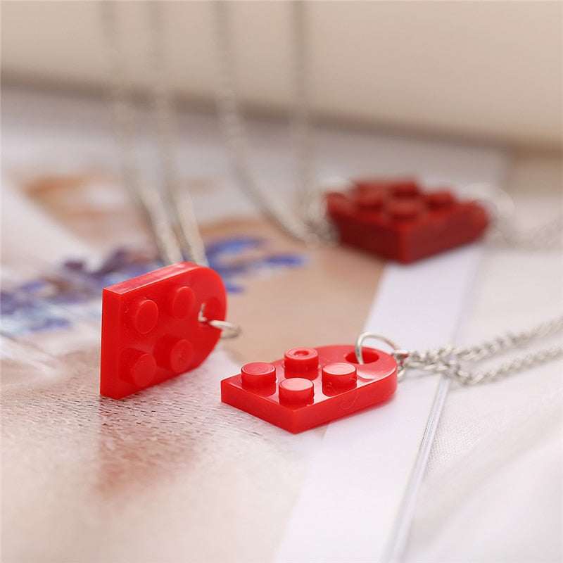 Punk 2Pcs Heart Brick Couples Love Necklace