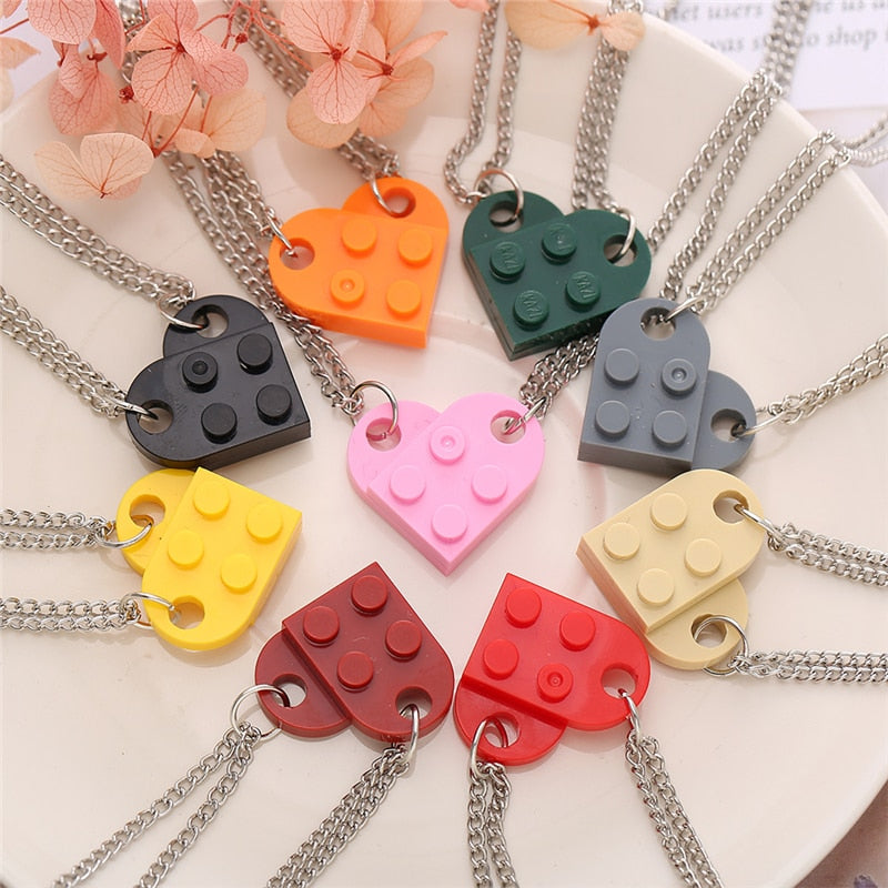 Punk 2Pcs Heart Brick Couples Love Necklace