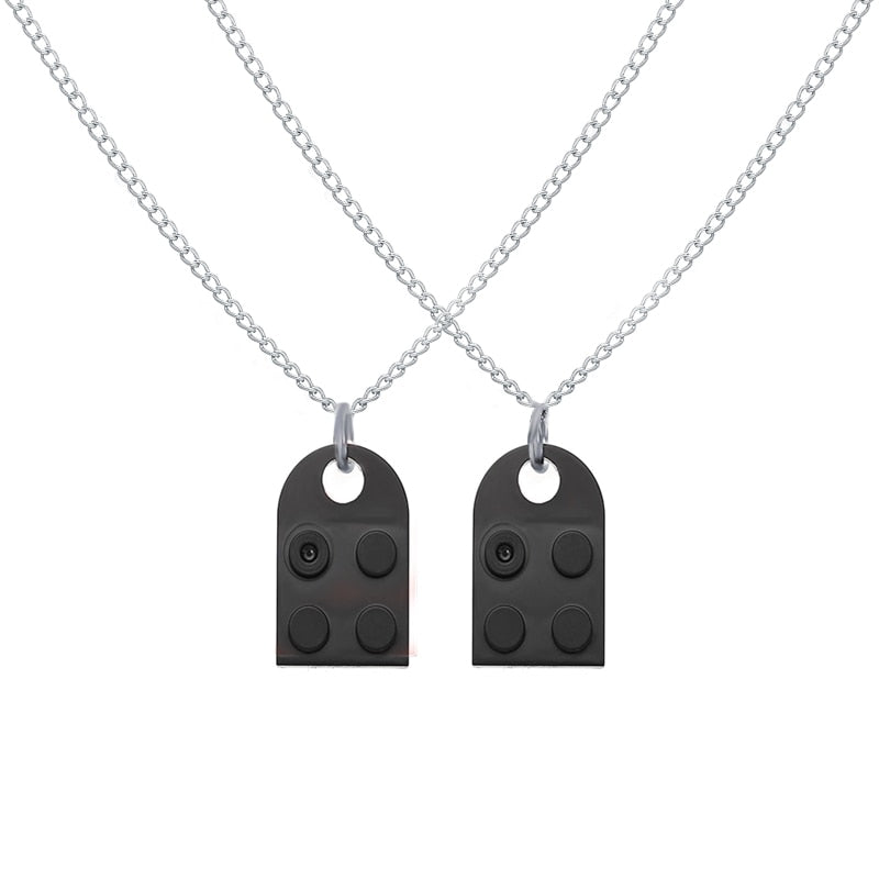 Punk 2Pcs Heart Brick Couples Love Necklace