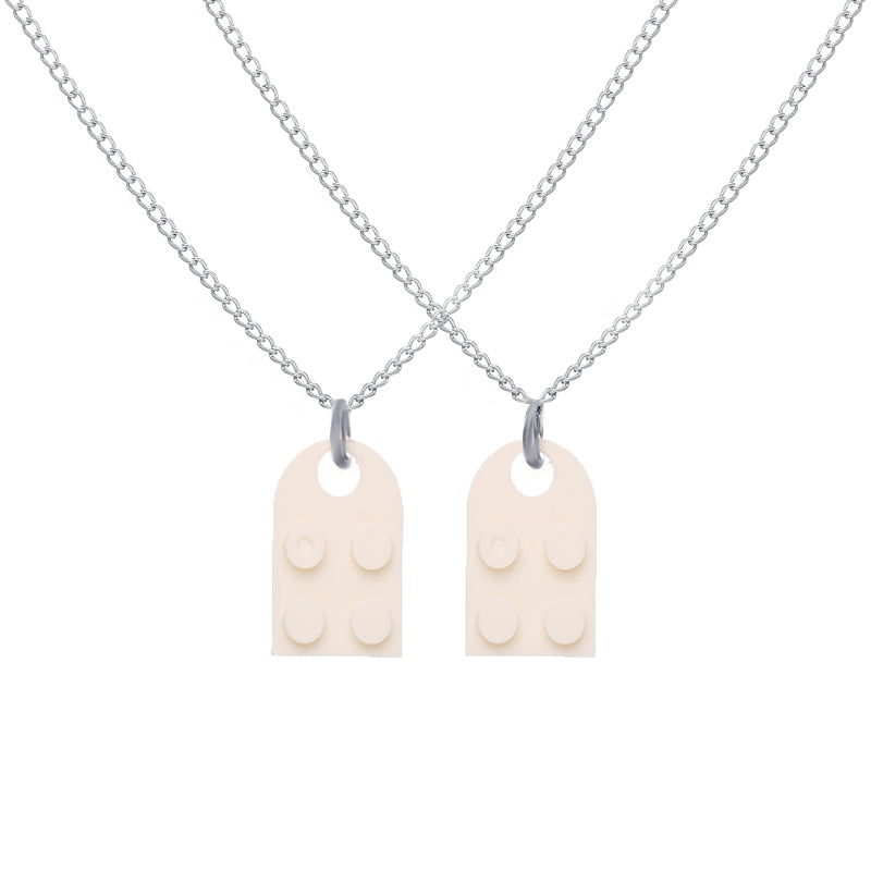 Punk 2Pcs Heart Brick Couples Love Necklace